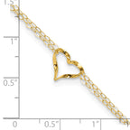 14k Double Strand Chain and Twisted Heart 9 inch Plus 1 inch Extender - Total 10 inch Anklet - Sophia Jewelers