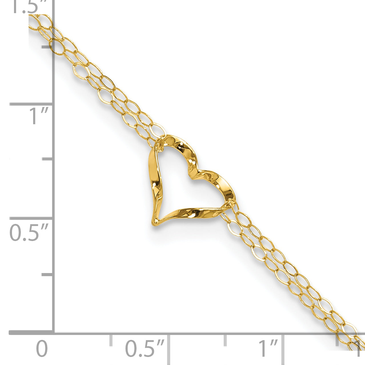 14k Double Strand Chain and Twisted Heart 9 inch Plus 1 inch Extender - Total 10 inch Anklet - Sophia Jewelers