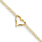 14k Double Strand Chain and Twisted Heart 9 inch Plus 1 inch Extender - Total 10 inch Anklet - Sophia Jewelers