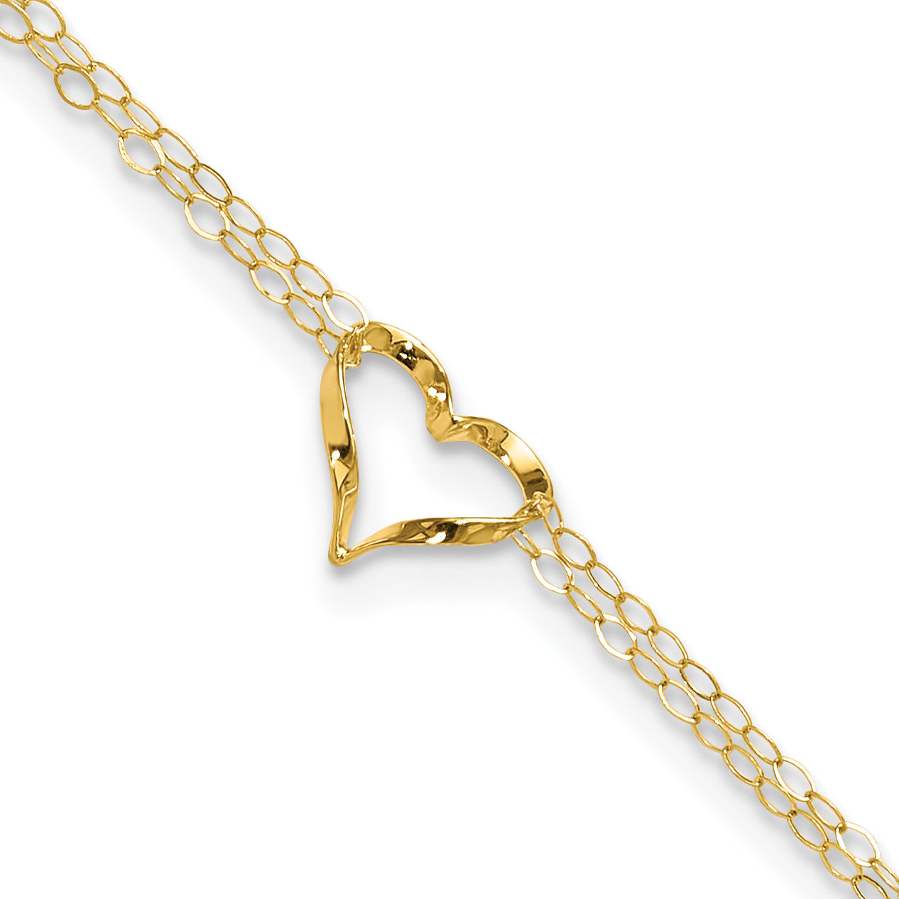 14k Double Strand Chain and Twisted Heart 9 inch Plus 1 inch Extender - Total 10 inch Anklet - Sophia Jewelers