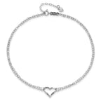 14k White Gold Double Strand Chain Twisted Heart 9 inch Plus 1 inch Extender - Total 10 inch Anklet - Sophia Jewelers