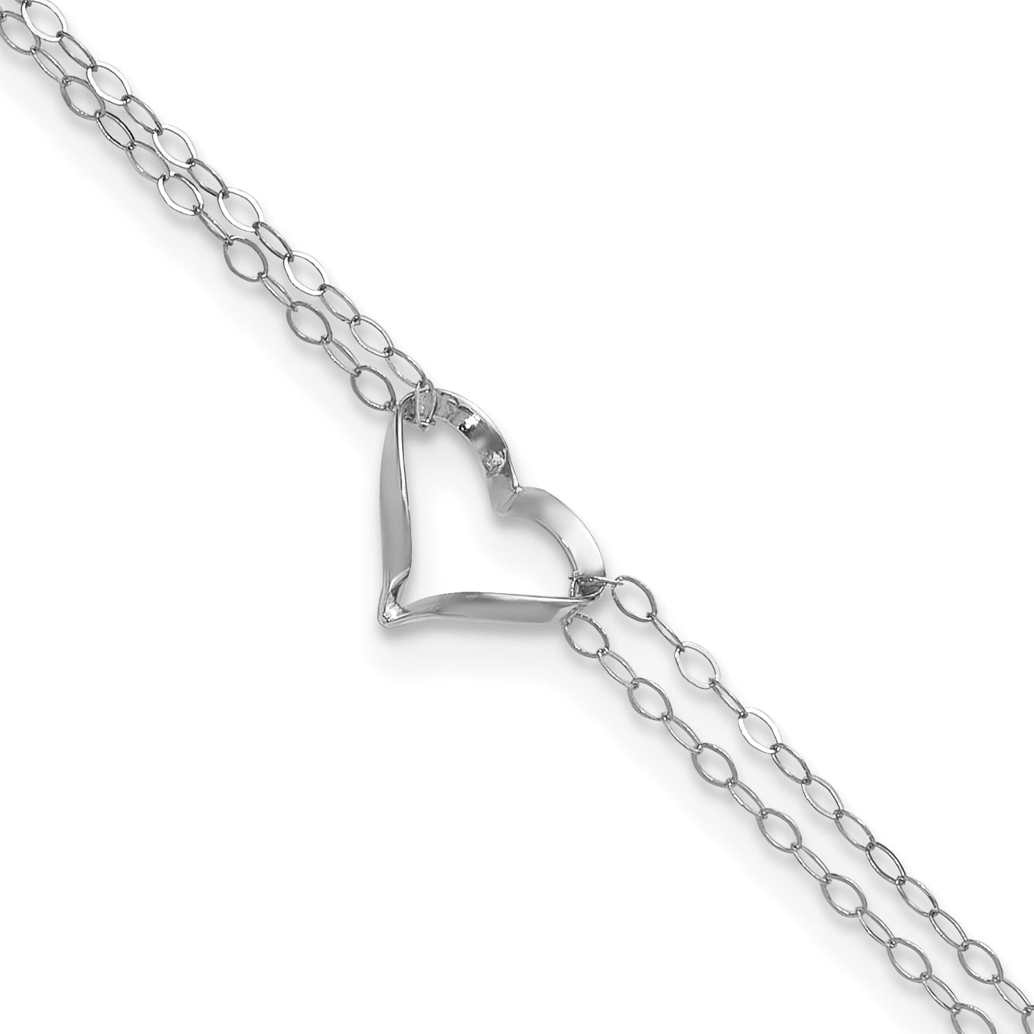 14k White Gold Double Strand Chain Twisted Heart 9 inch Plus 1 inch Extender - Total 10 inch Anklet - Sophia Jewelers