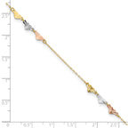 14K Tri-Color Diamond-cut Hearts 9 inch Plus 1 inch Extender - Total 10 inch Anklet - Sophia Jewelers