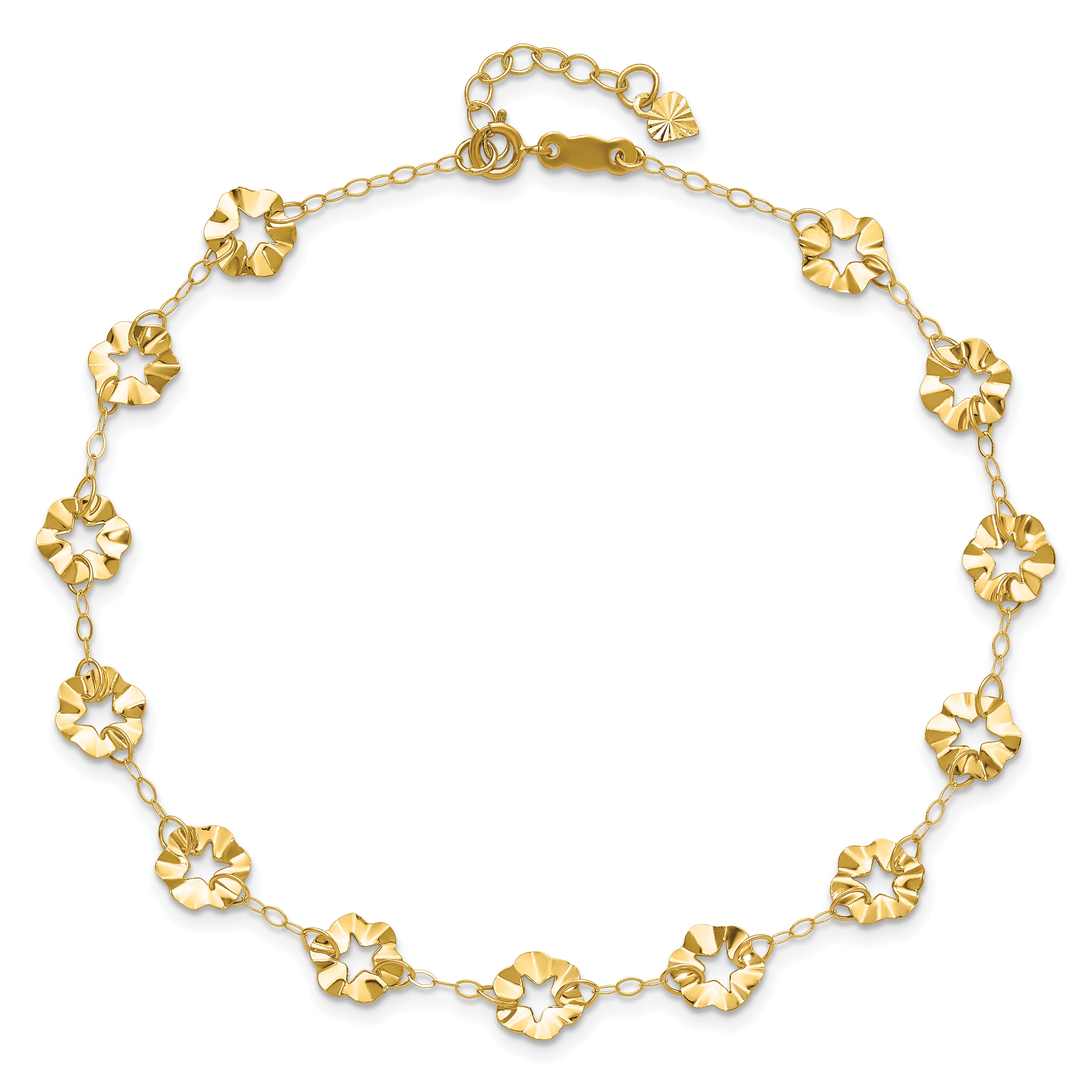14k Ruffle Star Flowers 10 inch Plus 1 inch Extender - Total 11 inch Anklet - Sophia Jewelers
