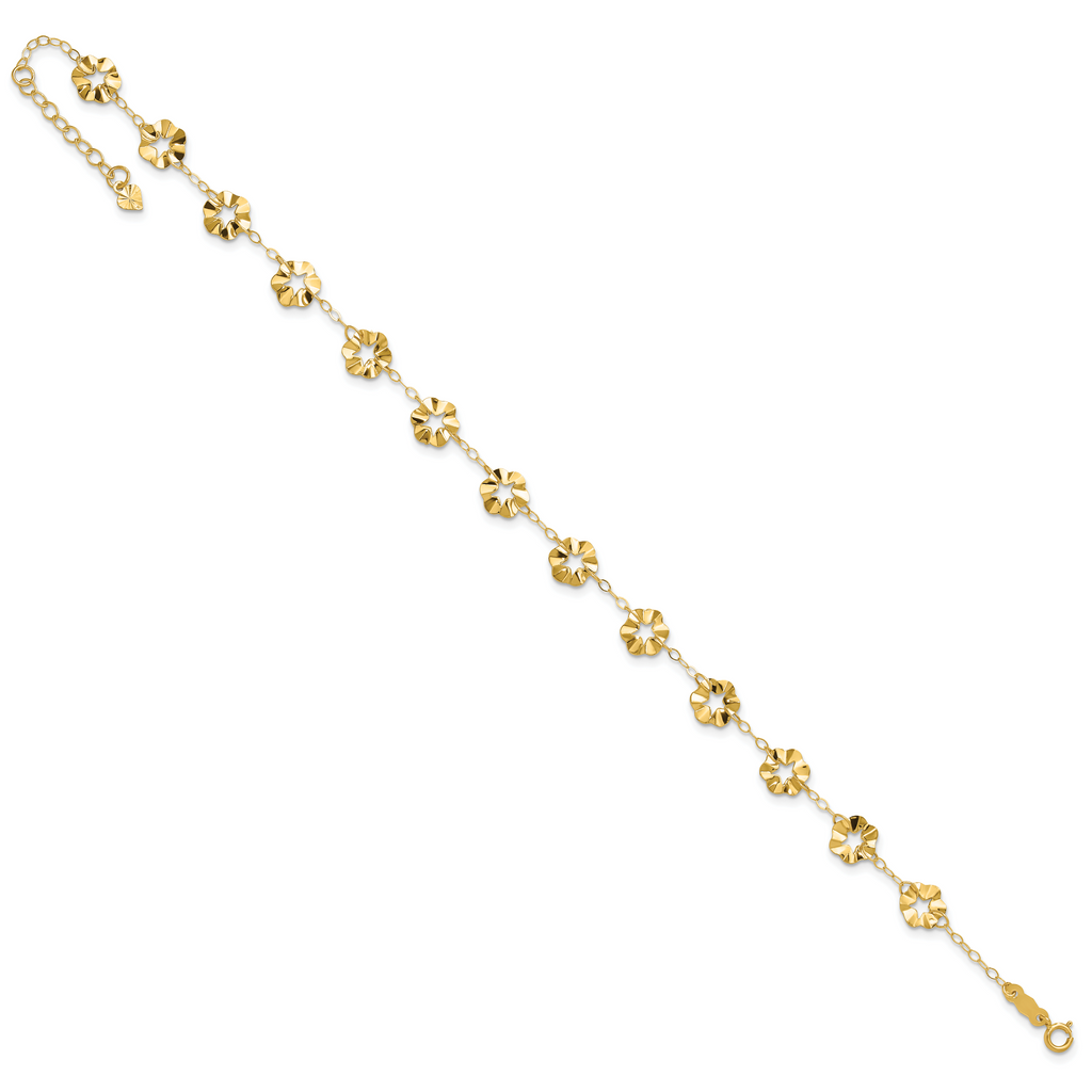 14k Ruffle Star Flowers 10 inch Plus 1 inch Extender - Total 11 inch Anklet - Sophia Jewelers