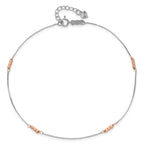 14K Two-Tone Mirror Beaded 4-Station 9 inch Plus 1 inch Extender - Total 10 inch Anklet - Sophia Jewelers
