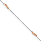14K Two-Tone Mirror Beaded 4-Station 9 inch Plus 1 inch Extender - Total 10 inch Anklet - Sophia Jewelers