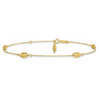 14k Diamond-cut Rice Puff Beads 4-Station 9 inch Plus 1 inch Extender - Total 10 inch Anklet - Sophia Jewelers