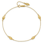14k Diamond-cut Rice Puff Beads 4-Station 9 inch Plus 1 inch Extender - Total 10 inch Anklet - Sophia Jewelers