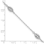 14k White Gold Diamond-cut Rice Puff Beads 4-Station 9 inch Plus 1 inch Extender - Total 10 inch Ank - Sophia Jewelers
