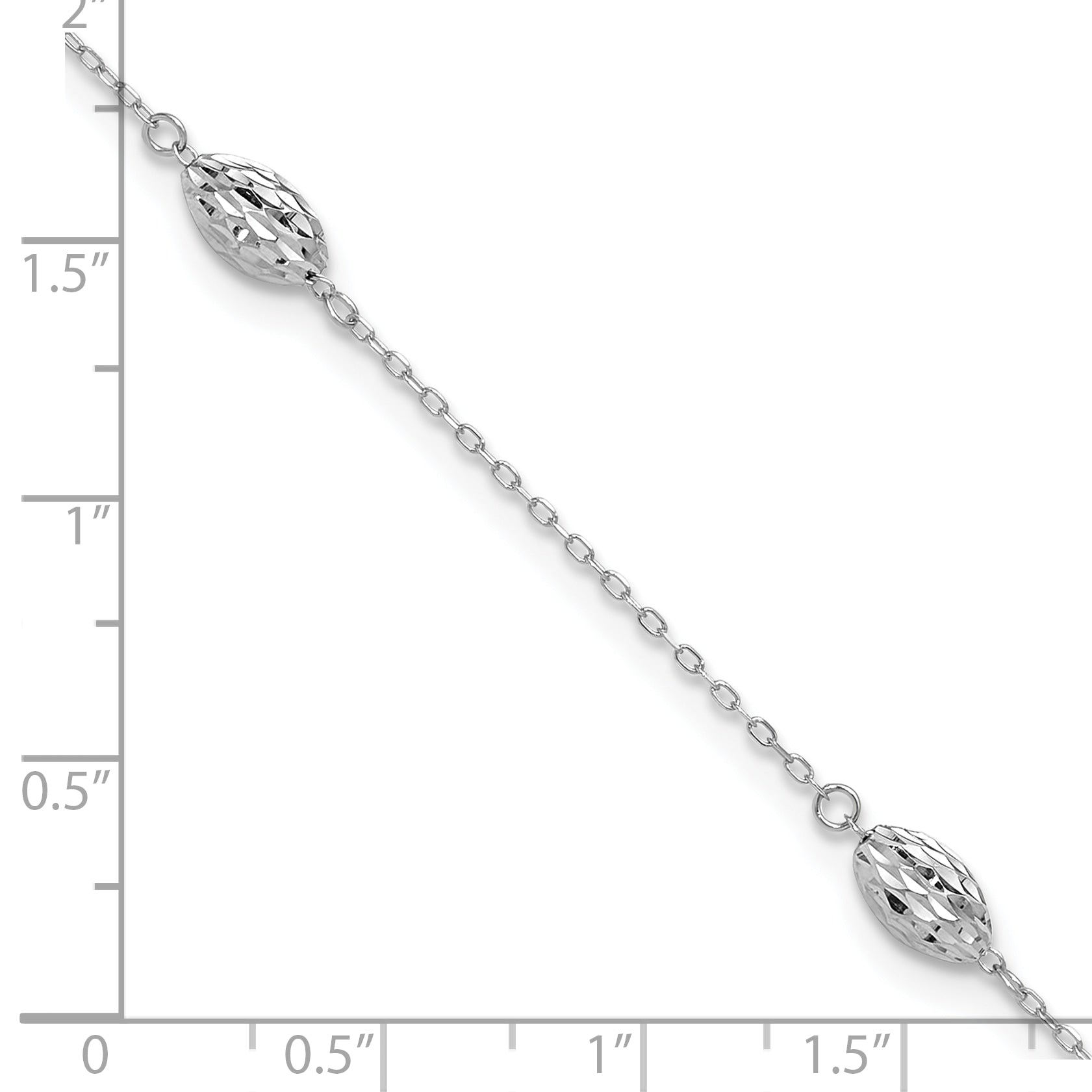 14k White Gold Diamond-cut Rice Puff Beads 4-Station 9 inch Plus 1 inch Extender - Total 10 inch Ank - Sophia Jewelers