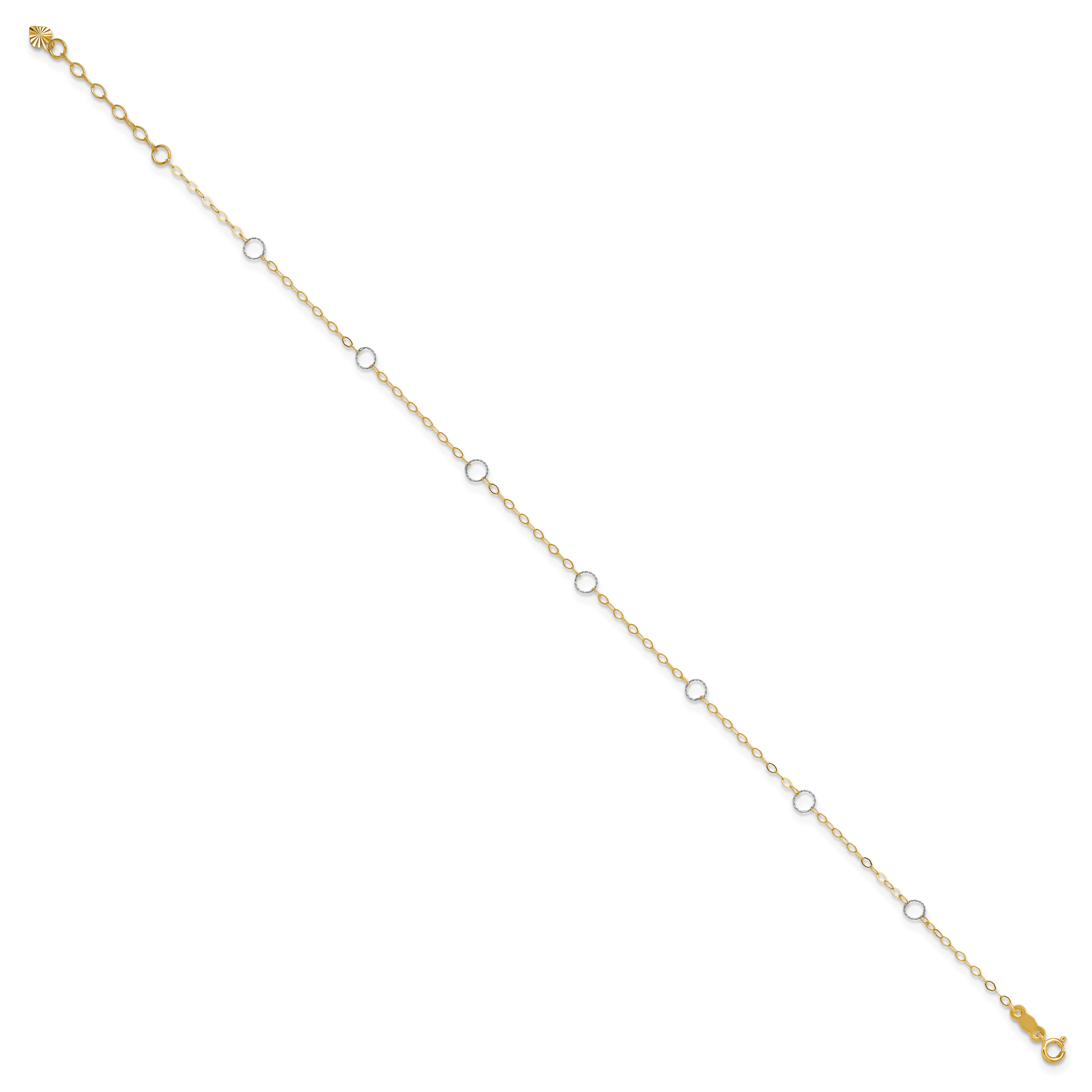 14k Two-tone Circles 7-Station 10 inch Plus 1 inch Extender - Total 11 inch Anklet Secondary image
