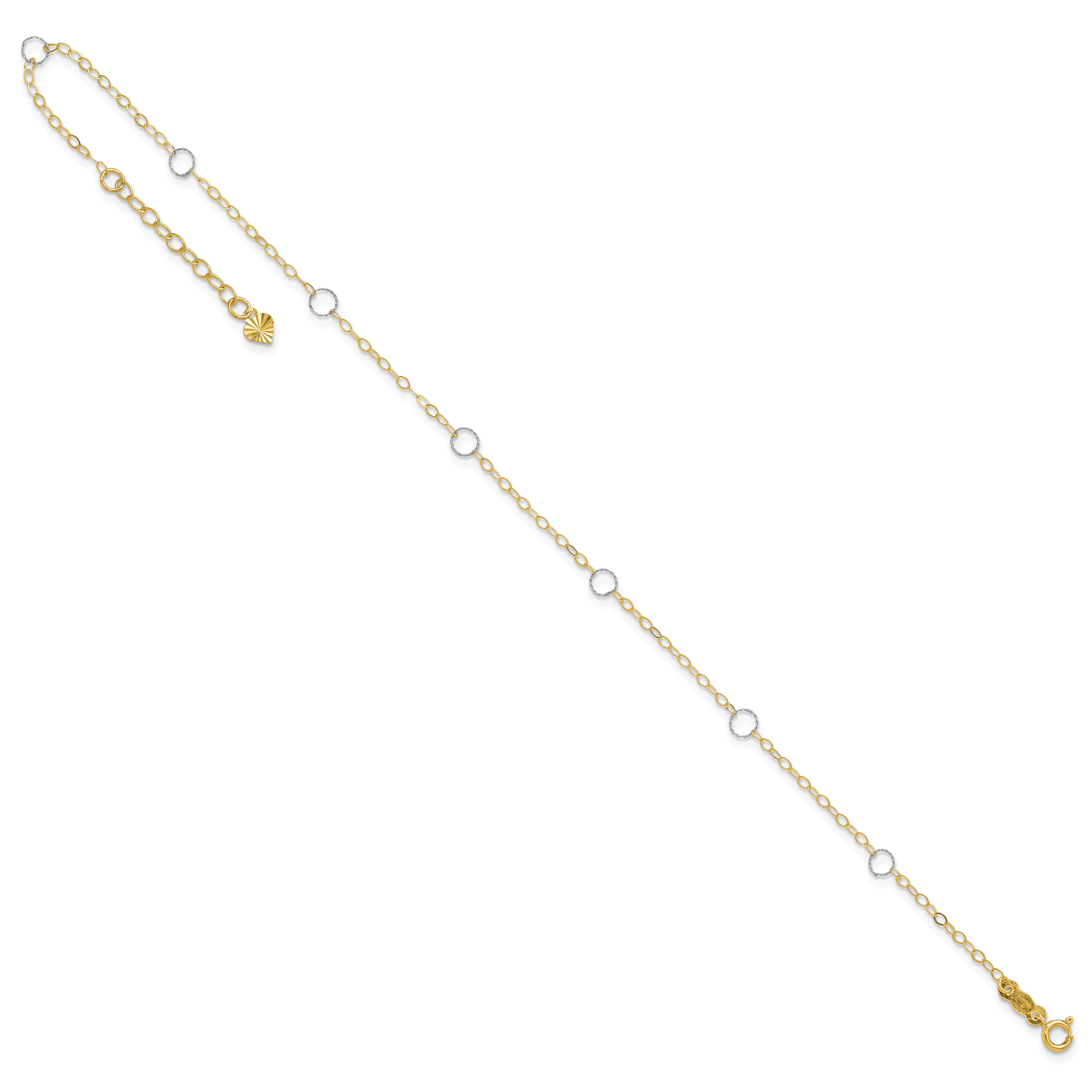 14k Two-tone Circles 7-Station 10 inch Plus 1 inch Extender - Total 11 inch Anklet - Sophia Jewelers