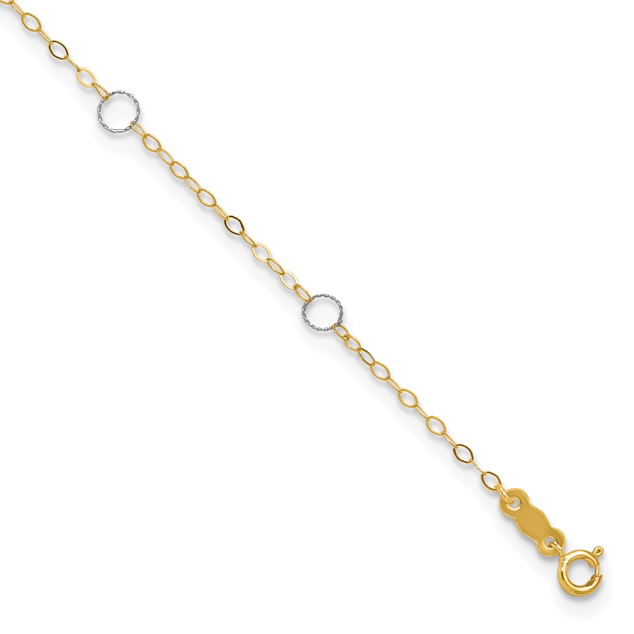 14k Two-tone Circles 7-Station 10 inch Plus 1 inch Extender - Total 11 inch Anklet - Sophia Jewelers Main image