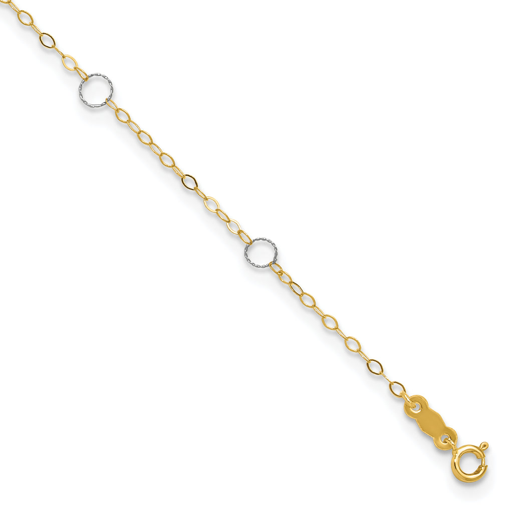 14k Two-tone Circles 7-Station 10 inch Plus 1 inch Extender - Total 11 inch Anklet - Sophia Jewelers
