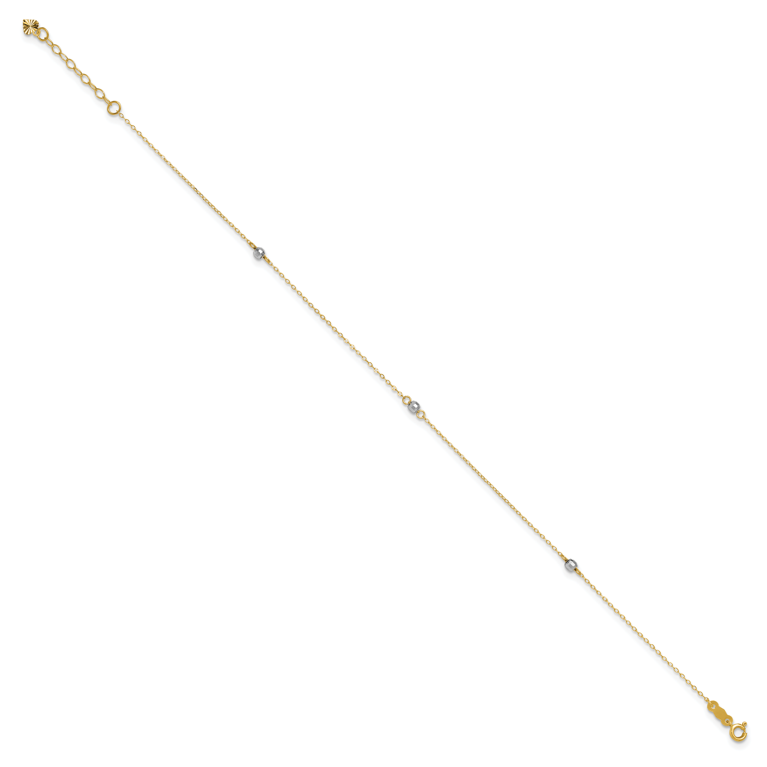 14k Two-tone Mirror Beads 3-Station 9 inch Plus 1 inch Extender - Total 10 inch Anklet Secondary image