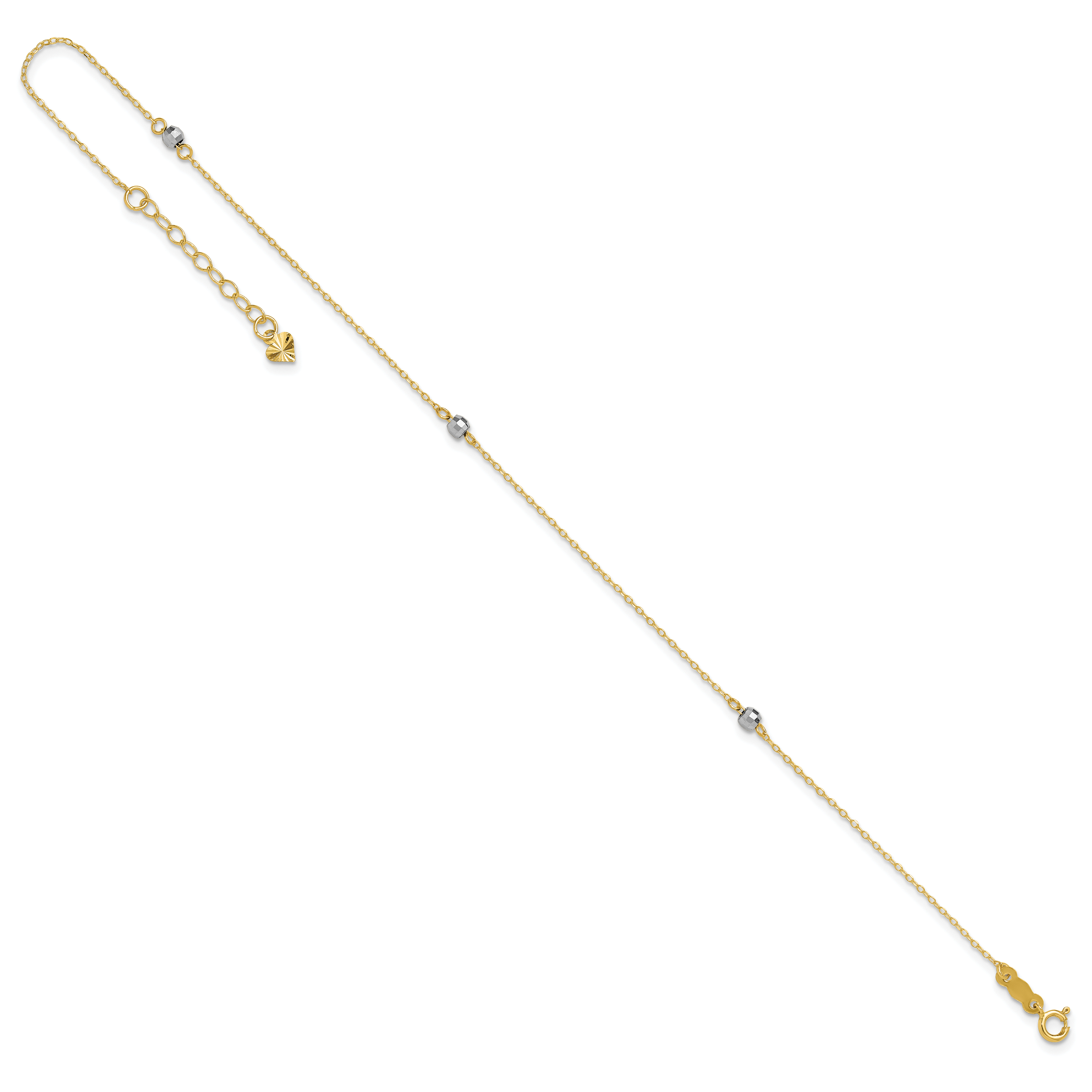 14k Two-tone Mirror Beads 3-Station 9 inch Plus 1 inch Extender - Total 10 inch Anklet - Sophia Jewelers