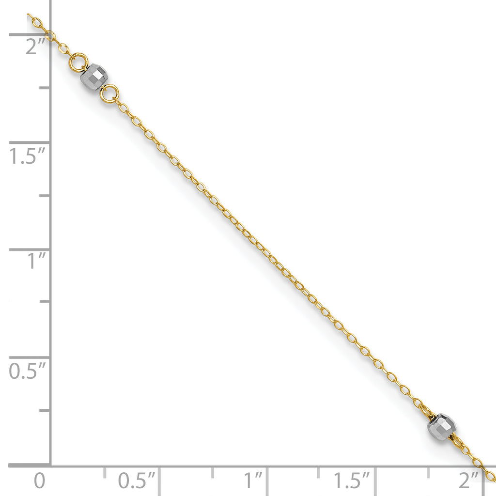 14k Two-tone Mirror Beads 3-Station 9 inch Plus 1 inch Extender - Total 10 inch Anklet - Sophia Jewelers