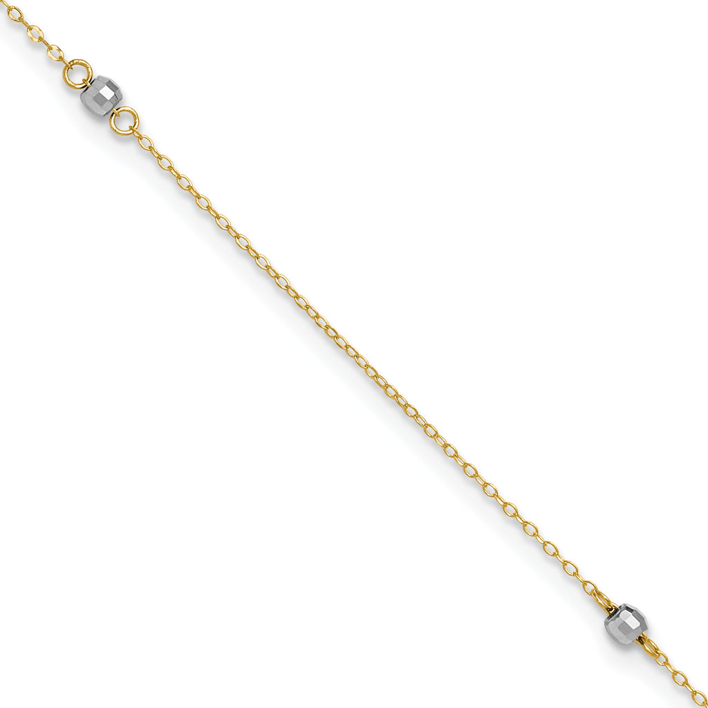 14k Two-tone Mirror Beads 3-Station 9 inch Plus 1 inch Extender - Total 10 inch Anklet - Sophia Jewelers