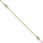 14k Two-tone Mirror Beads 3-Station 9 inch Plus 1 inch Extender - Total 10 inch Anklet - Sophia Jewelers