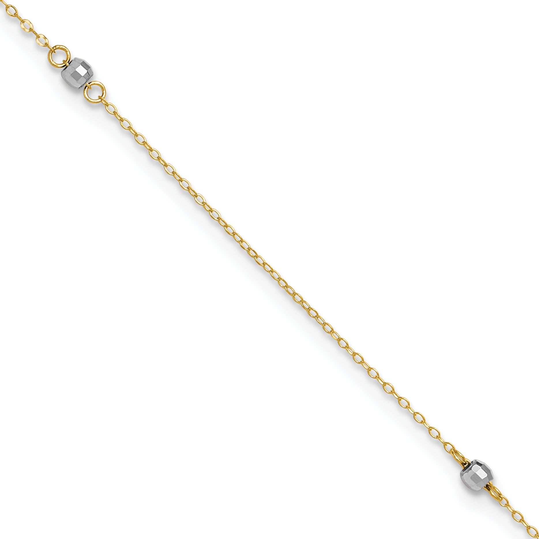 14k Two-tone Mirror Beads 3-Station 9 inch Plus 1 inch Extender - Total 10 inch Anklet - Sophia Jewelers