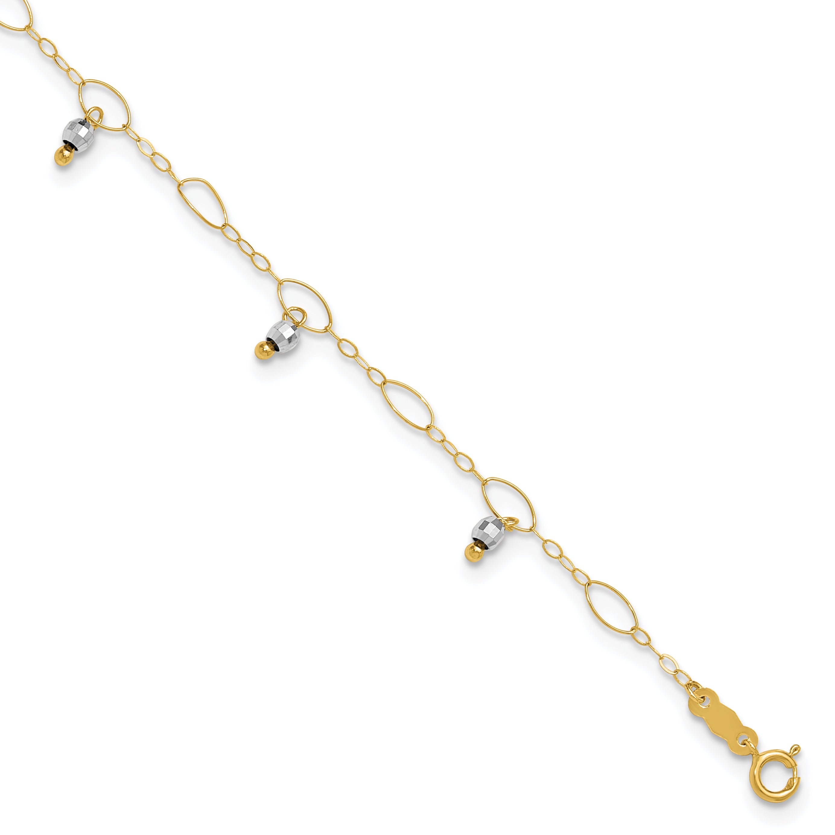14K Two-Tone Mirror Bead Dangles 9 inch Plus 1 inch Extender - Total 10 inch Anklet - Sophia Jewelers Main image