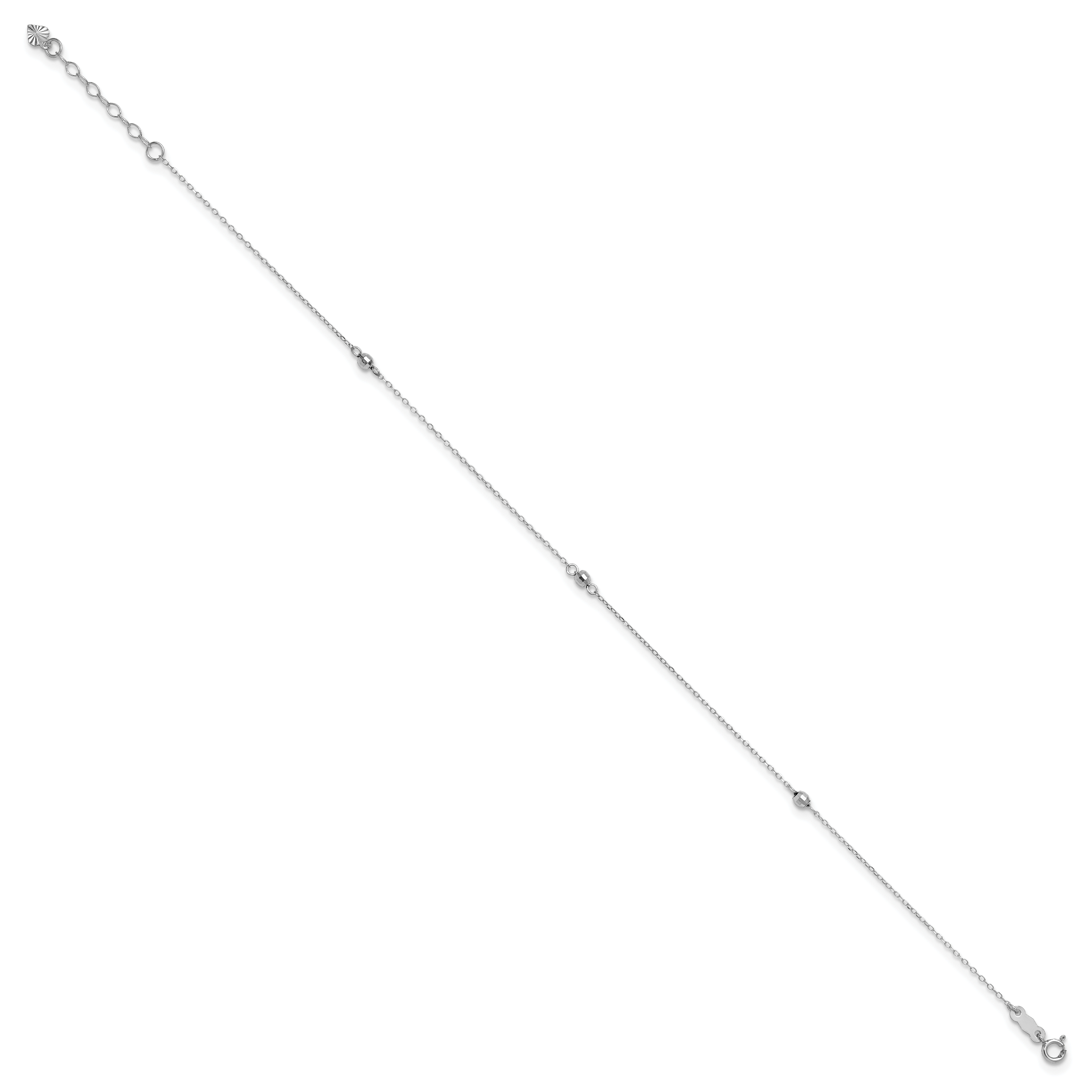 14K White Gold Mirror Beads 3-Station 9 inch Plus 1 inch Extender - Total 10 inch Anklet - Sophia Jewelers