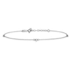 14K White Gold Mirror Beads 3-Station 9 inch Plus 1 inch Extender - Total 10 inch Anklet - Sophia Jewelers