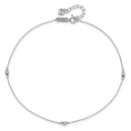 14K White Gold Mirror Beads 3-Station 9 inch Plus 1 inch Extender - Total 10 inch Anklet - Sophia Jewelers