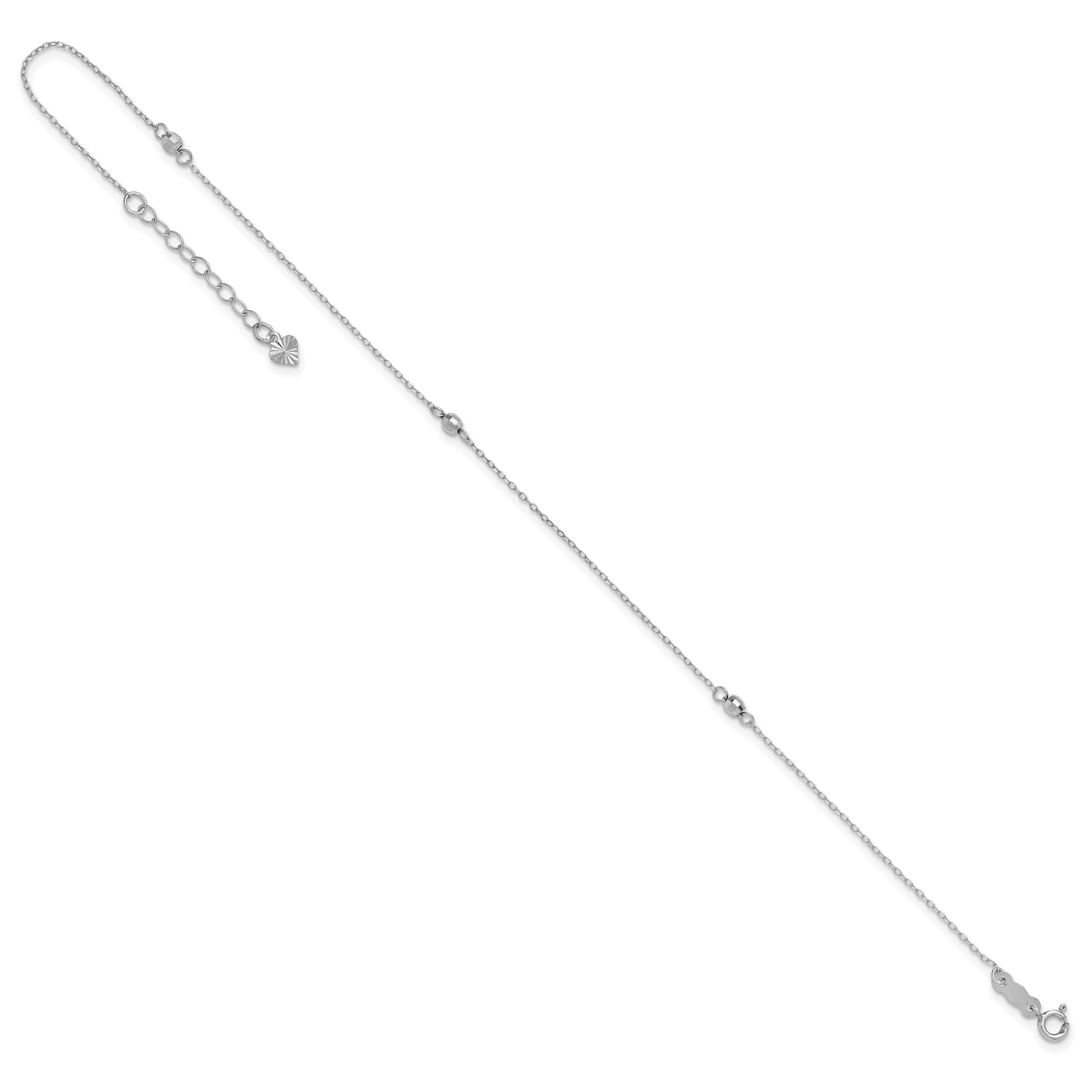 14K White Gold Mirror Beads 3-Station 9 inch Plus 1 inch Extender - Total 10 inch Anklet - Sophia Jewelers