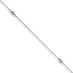 14K White Gold Mirror Beads 3-Station 9 inch Plus 1 inch Extender - Total 10 inch Anklet - Sophia Jewelers