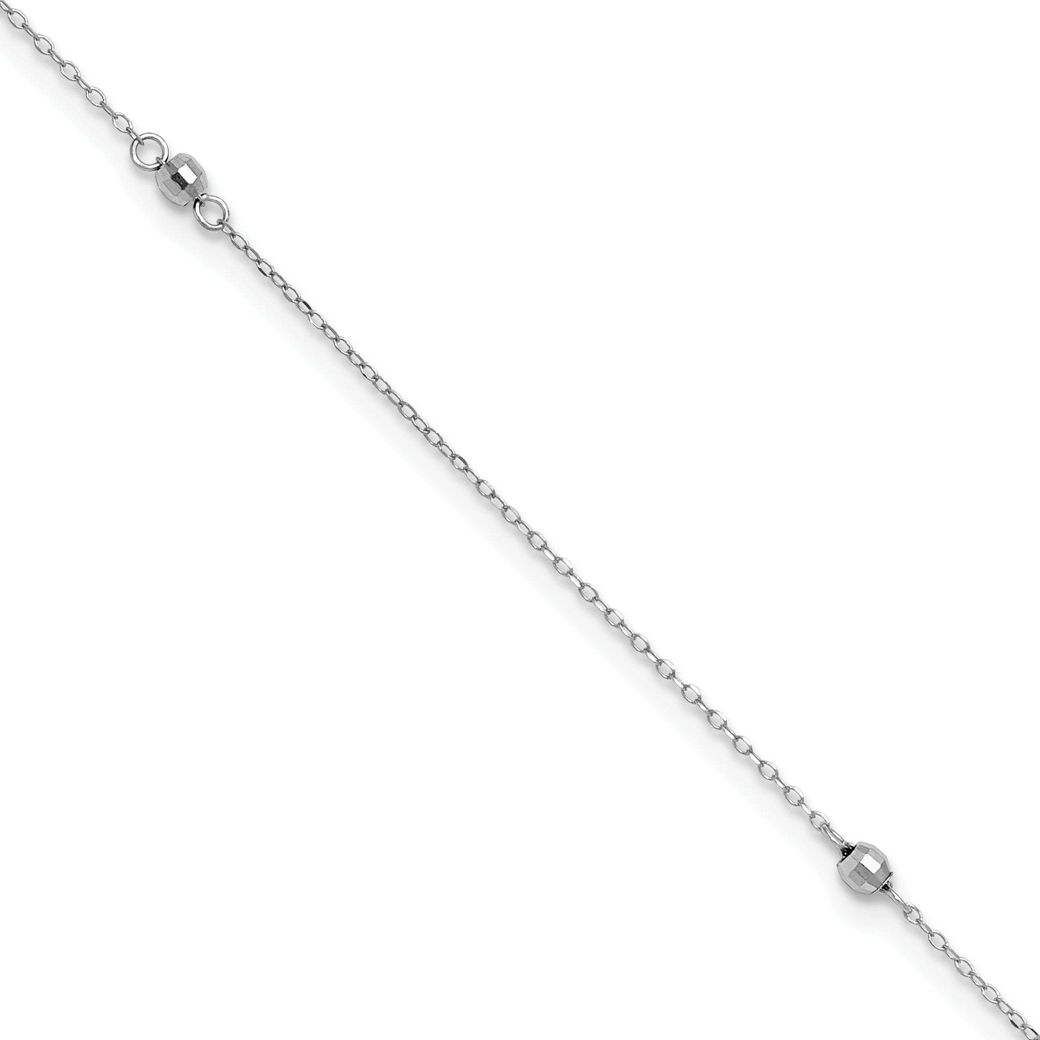 14K White Gold Mirror Beads 3-Station 9 inch Plus 1 inch Extender - Total 10 inch Anklet - Sophia Jewelers