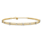 14k Two-tone 3-Strand Chain with Mirror Beads 9 inch Plus 1 inch Extender - Total 10 inch Anklet - Sophia Jewelers