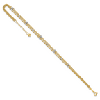 14k Two-tone 3-Strand Chain with Mirror Beads 9 inch Plus 1 inch Extender - Total 10 inch Anklet - Sophia Jewelers