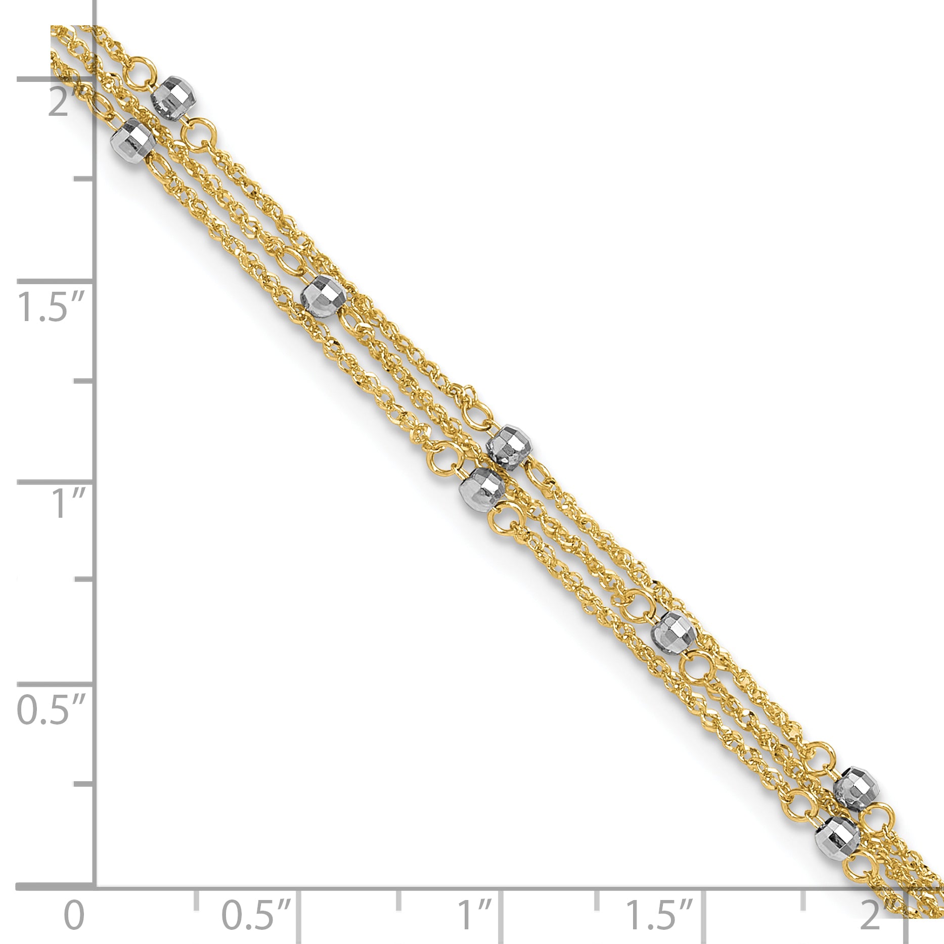 14k Two-tone 3-Strand Chain with Mirror Beads 9 inch Plus 1 inch Extender - Total 10 inch Anklet - Sophia Jewelers