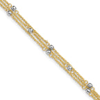 14k Two-tone 3-Strand Chain with Mirror Beads 9 inch Plus 1 inch Extender - Total 10 inch Anklet - Sophia Jewelers