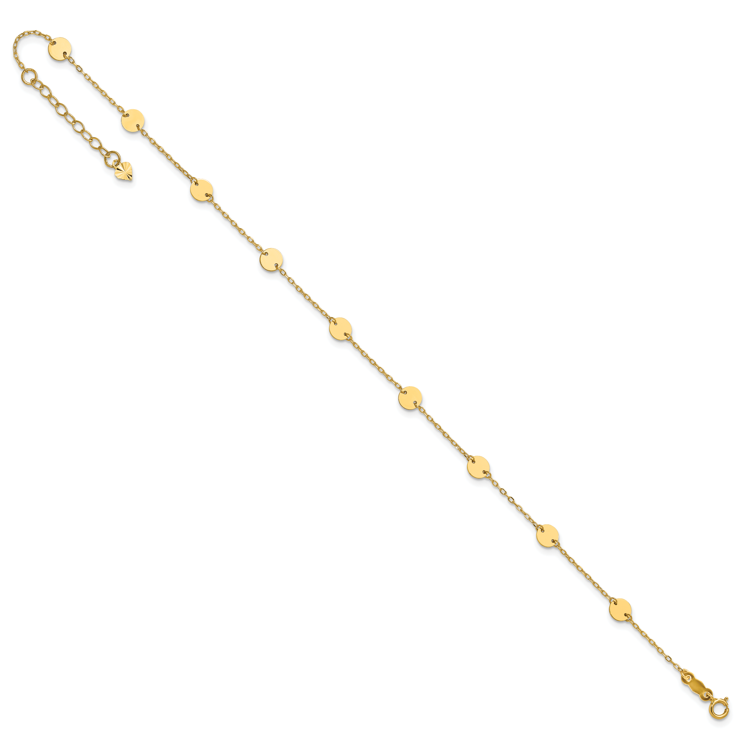14K Polished Disc 9-Station 9 inch Plus 1 inch Extender - Total 10 inch Anklet - Sophia Jewelers