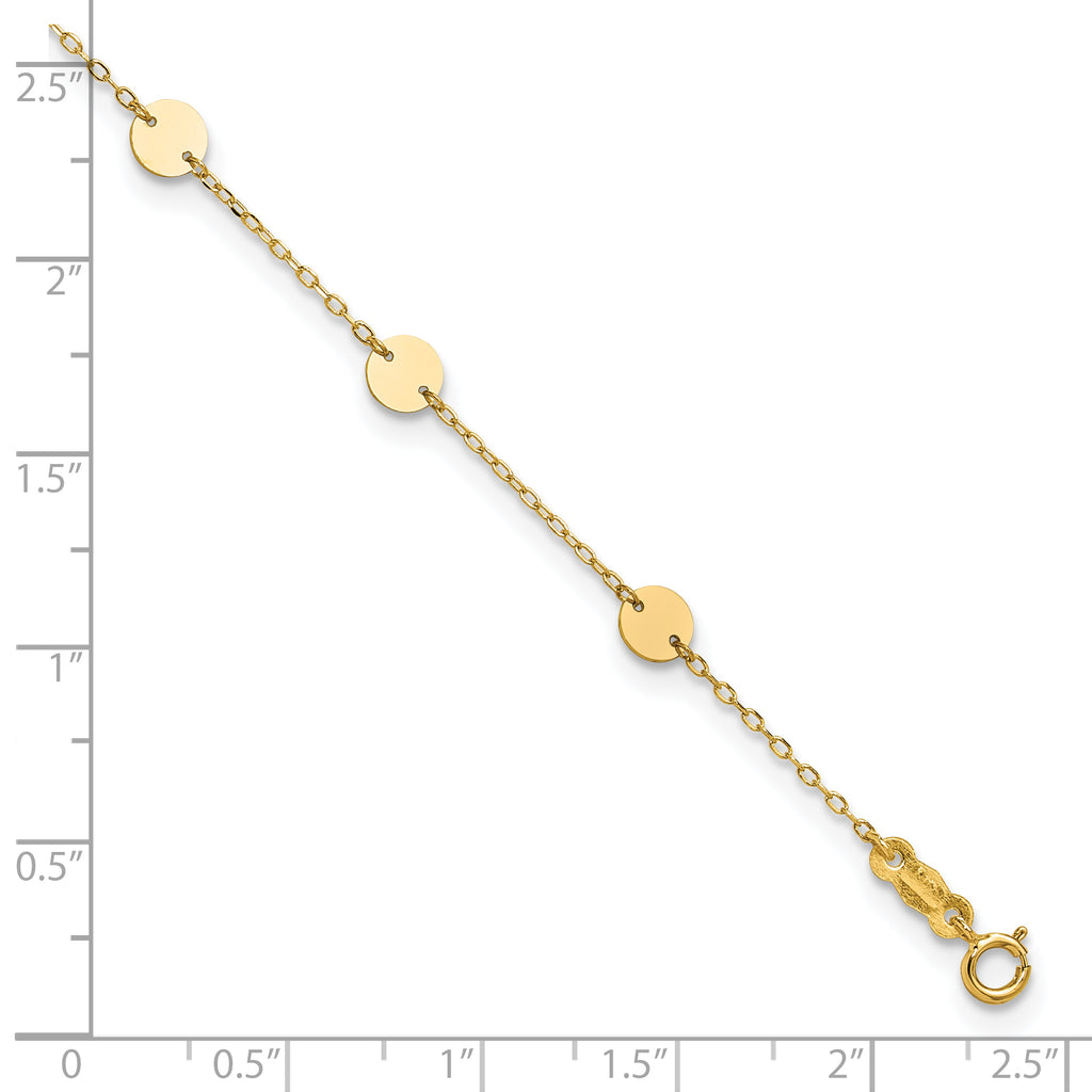 14K Polished Disc 9-Station 9 inch Plus 1 inch Extender - Total 10 inch Anklet - Sophia Jewelers