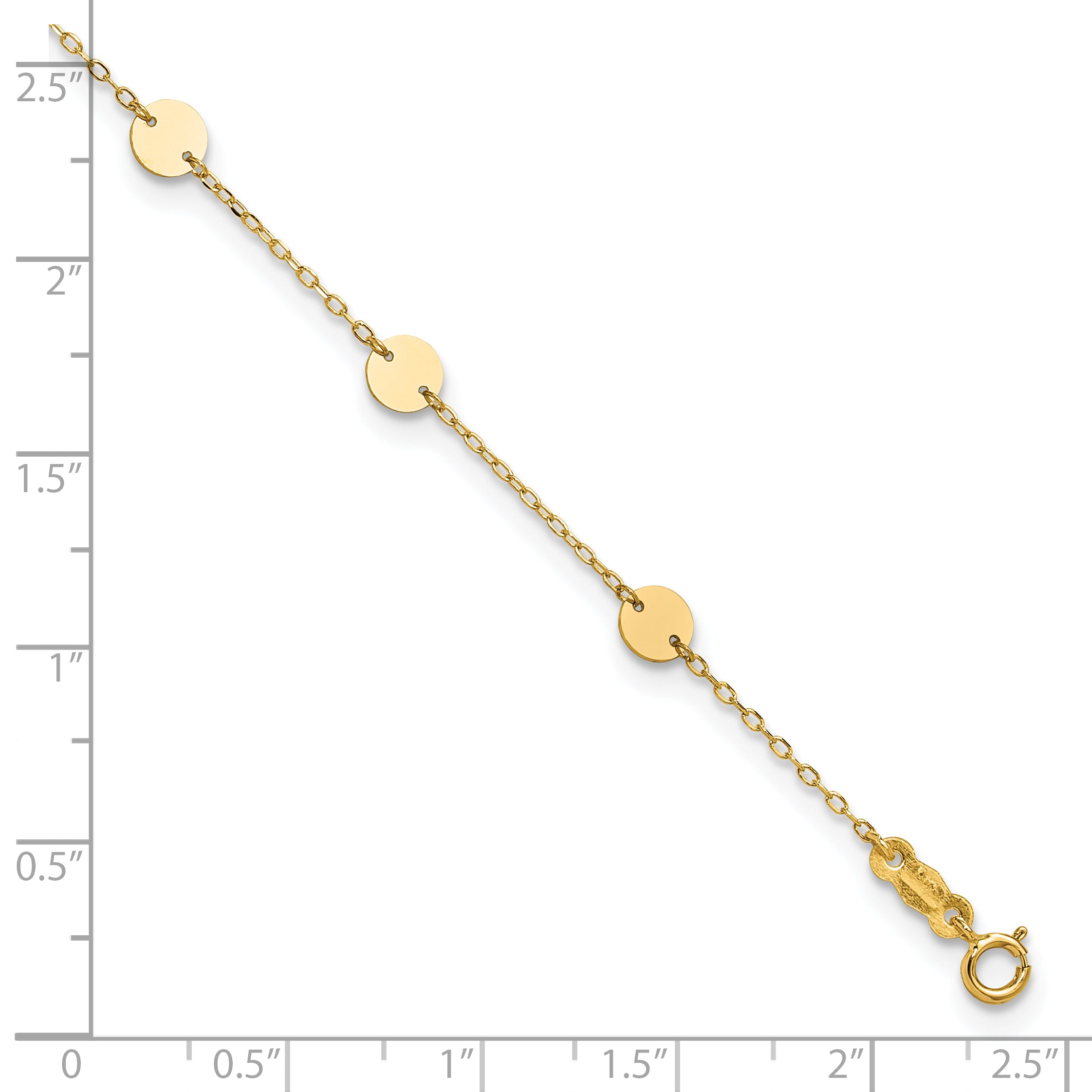 14K Polished Disc 9-Station 9 inch Plus 1 inch Extender - Total 10 inch Anklet - Sophia Jewelers