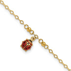 14K Red and Black Enameled Ladybug 9 inch Plus 1 inch Extender - Total 10 inch Anklet - Sophia Jewelers