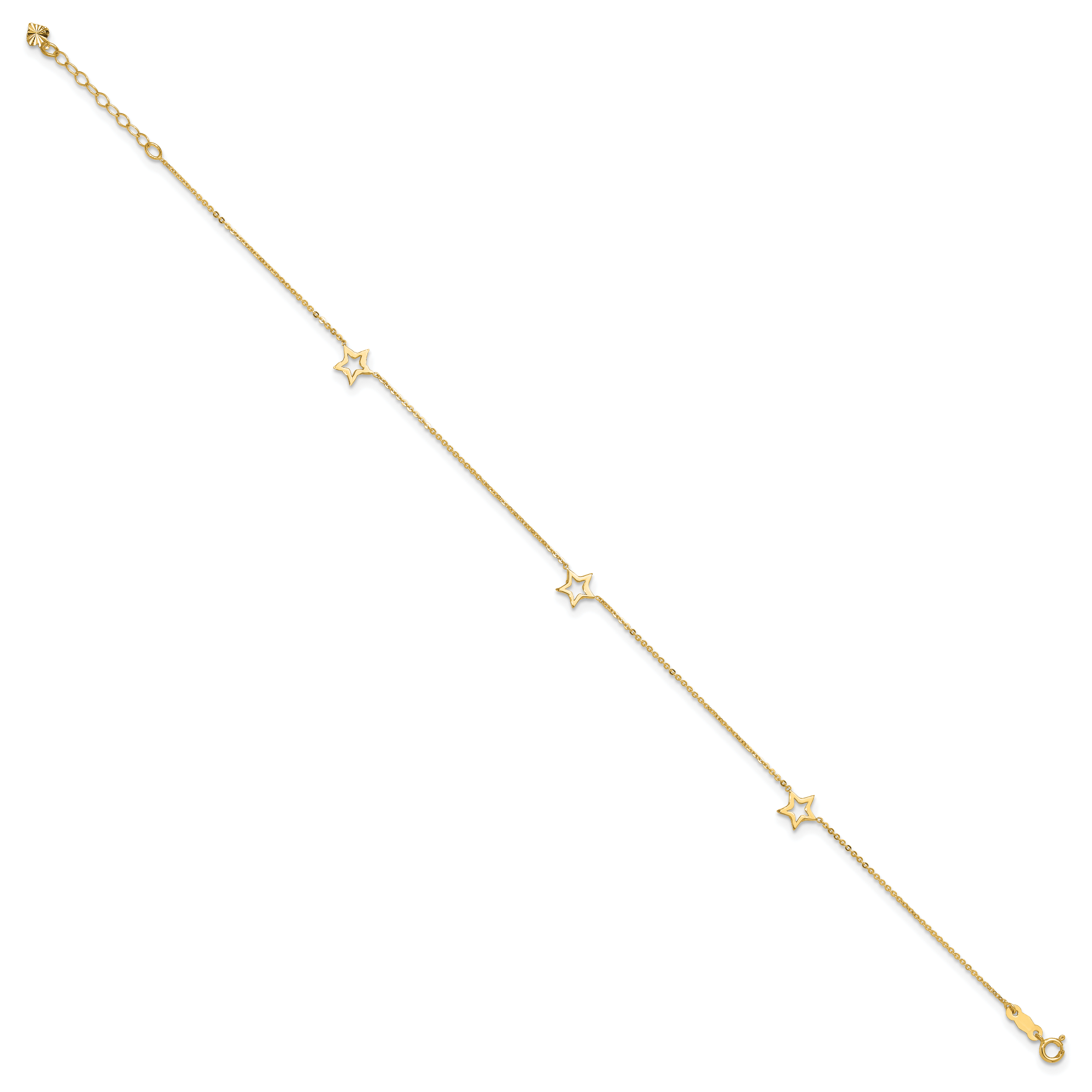 14K Open Star 3-Station 9 inch Plus 1 inch Extender - Total 10 inch Anklet - Sophia Jewelers Main image