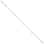 14K Open Star 3-Station 9 inch Plus 1 inch Extender - Total 10 inch Anklet - Sophia Jewelers