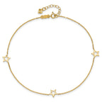 14K Open Star 3-Station 9 inch Plus 1 inch Extender - Total 10 inch Anklet - Sophia Jewelers