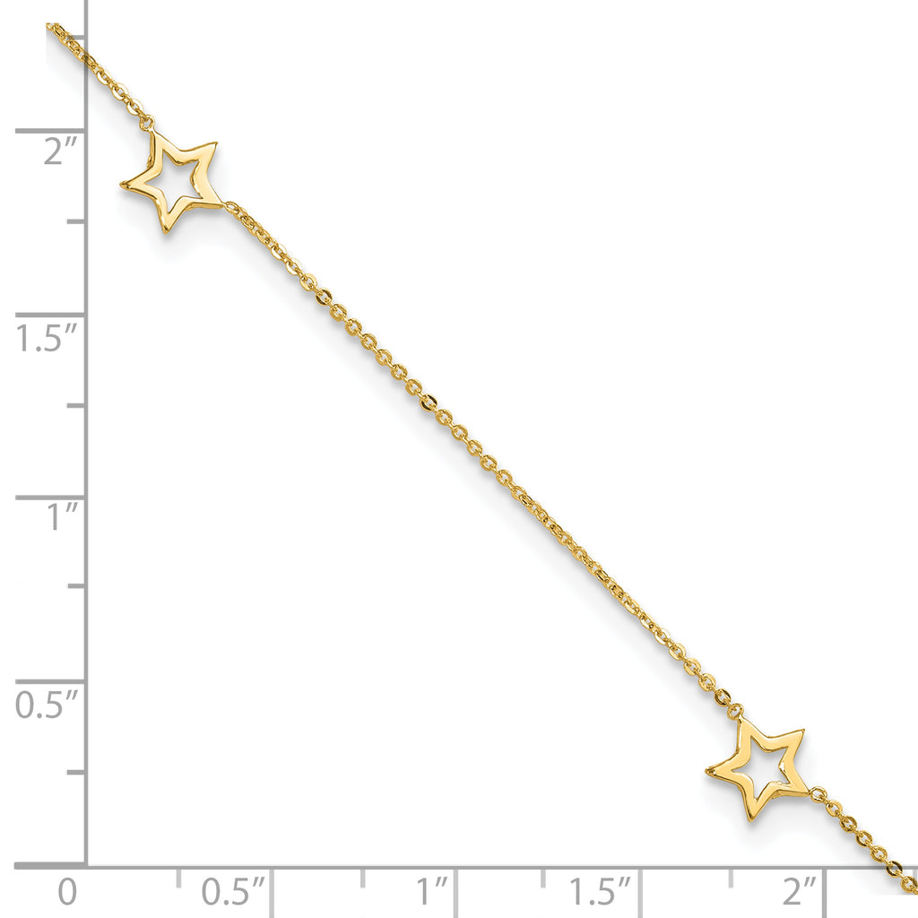 14K Open Star 3-Station 9 inch Plus 1 inch Extender - Total 10 inch Anklet - Sophia Jewelers