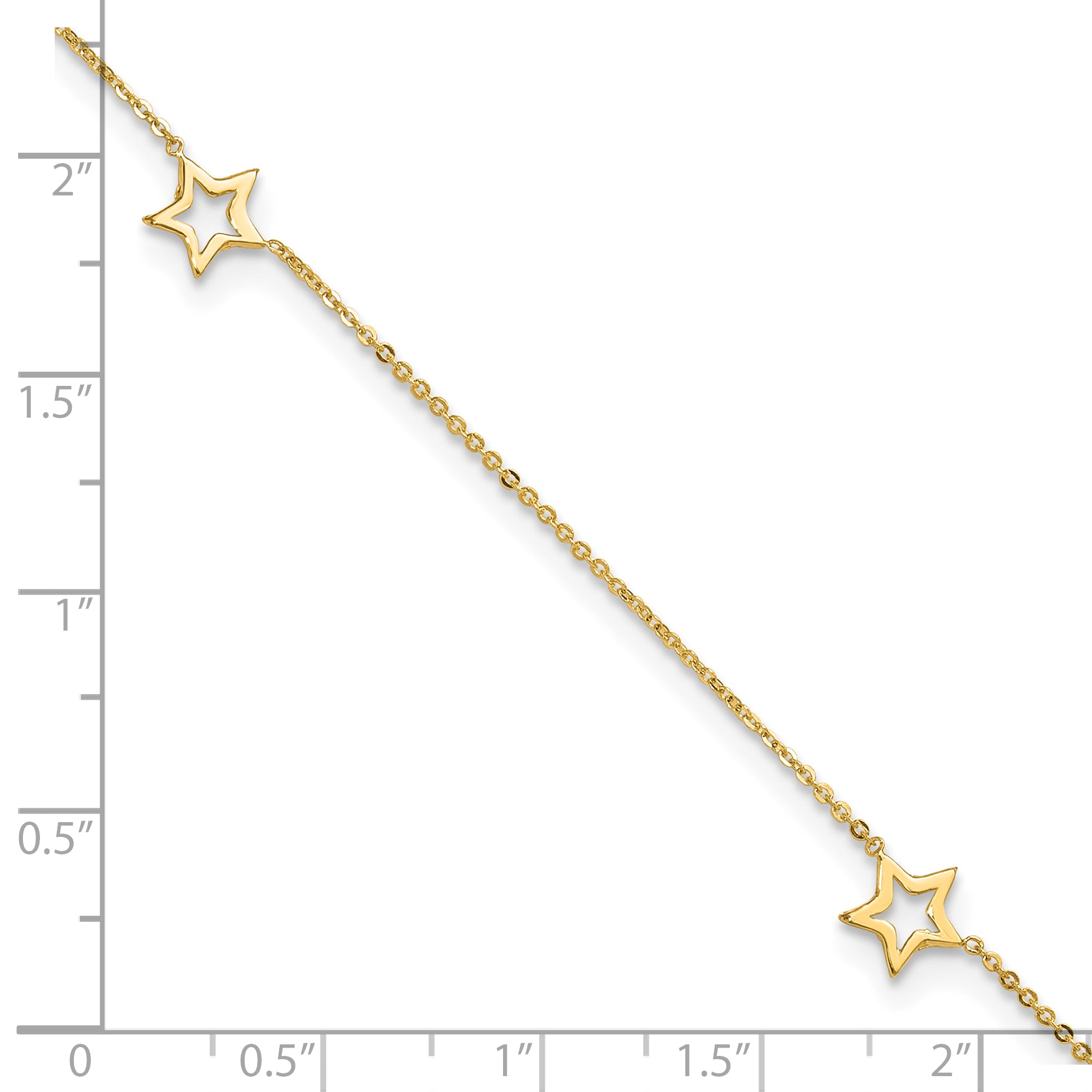 14K Open Star 3-Station 9 inch Plus 1 inch Extender - Total 10 inch Anklet - Sophia Jewelers