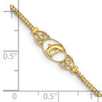 14k Polished Dolphin and Filigree Bismark Chain 9 inch Anklet - Sophia Jewelers