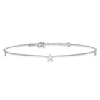 14K White Gold Open Star 3-Station 9 inch Plus 1 inch Extender - Total 10 inch Anklet - Sophia Jewelers