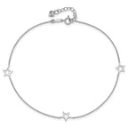 14K White Gold Open Star 3-Station 9 inch Plus 1 inch Extender - Total 10 inch Anklet - Sophia Jewelers