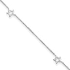 14K White Gold Open Star 3-Station 9 inch Plus 1 inch Extender - Total 10 inch Anklet - Sophia Jewelers