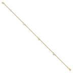 14k Diamond-cut Hearts 3-Station 9 inch Plus 1 inch Extender - Total 10 inch Anklet - Sophia Jewelers